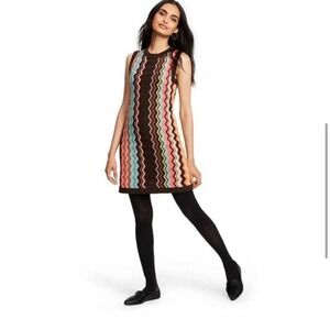 Missoni Zig Zag Chevron Knit Sweater Mini Dress Multicolor Sleeveless M